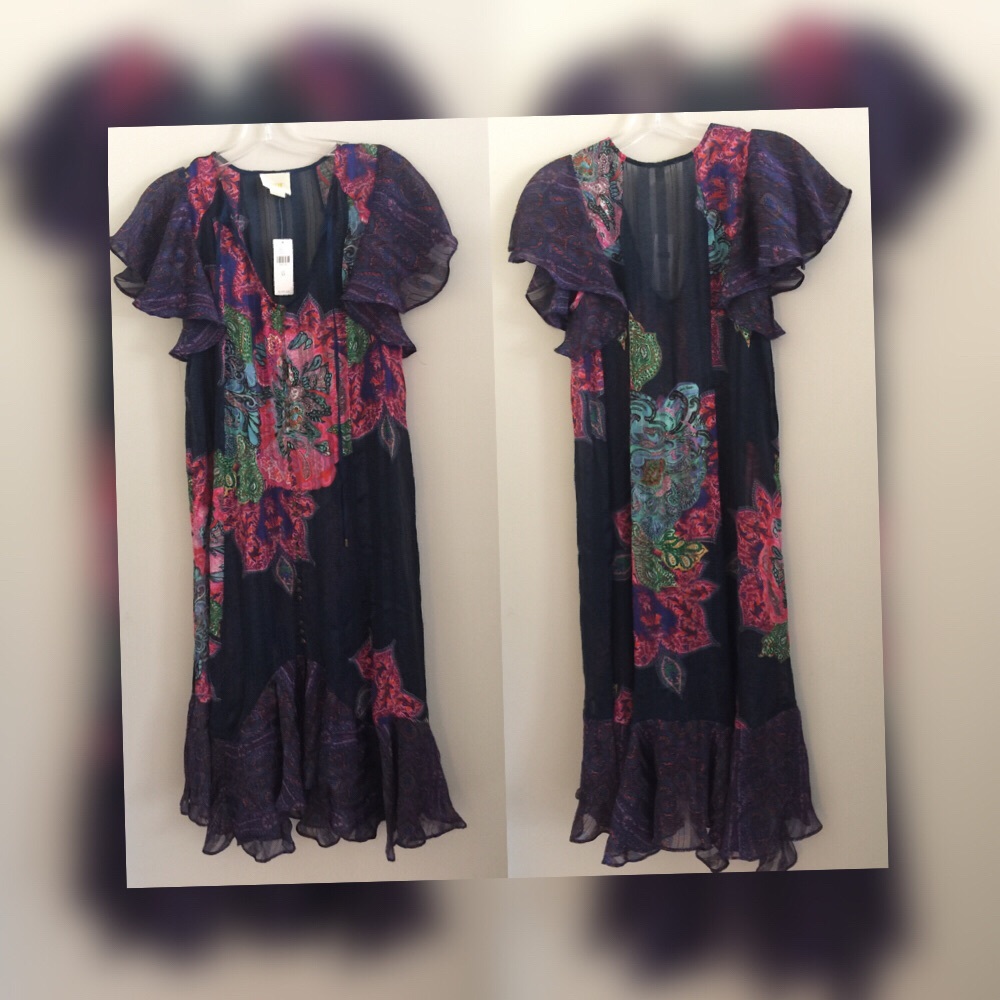 2pc Anthropologie Loren Flutter-Sleeve Swing Dress - Picture 5 of 7